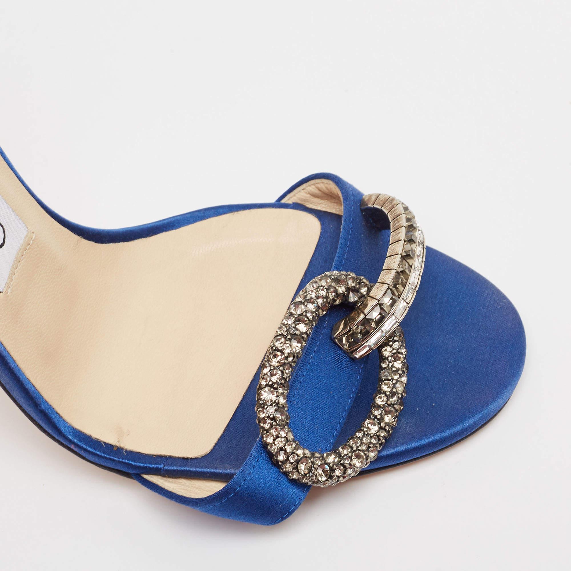 Jimmy Choo Sandalias con tira al tobillo Tamsyn de satén azul Talla 35.5 en venta 2