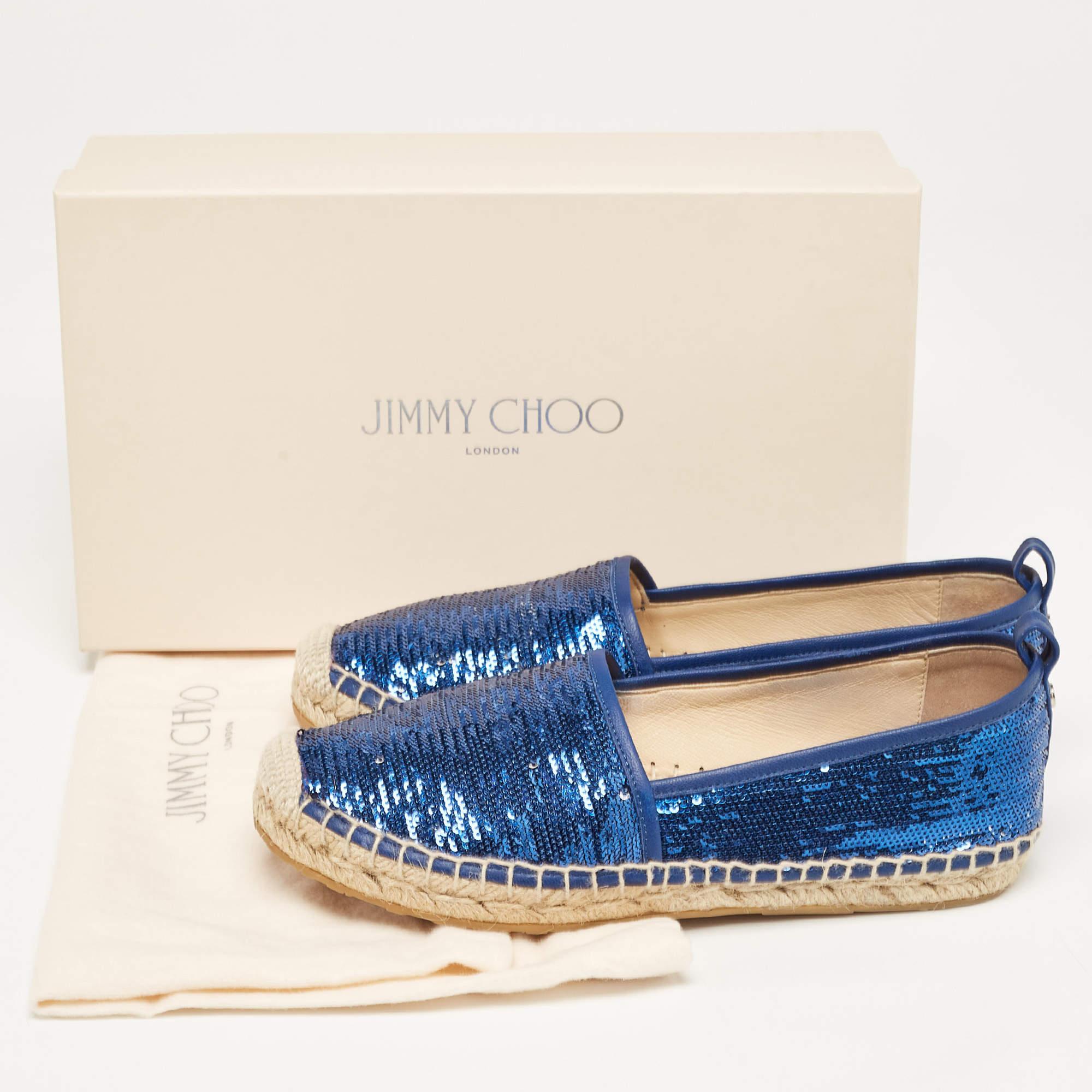Jimmy Choo Blue Sequins Espadrille Flats Size 36.5 For Sale 3