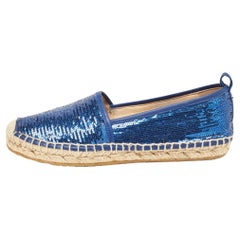 Used Jimmy Choo Blue Sequins Espadrille Flats Size 36.5