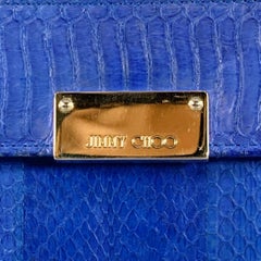 JIMMY CHOO Blue Silver Snake Skin Leather Clutch Handbag