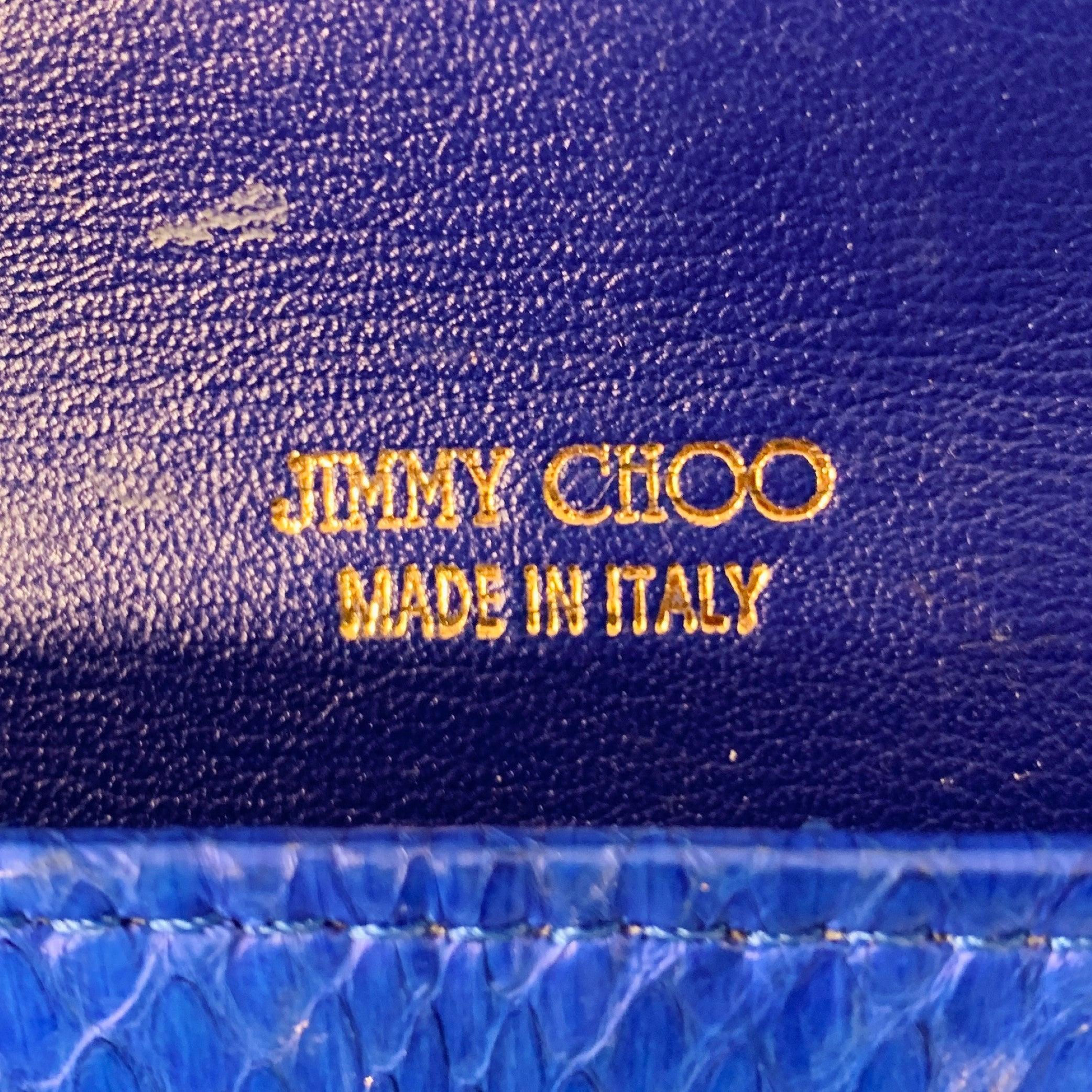 Men's JIMMY CHOO Blue Silver Snake Skin Leather Clutch Handbag For Sale