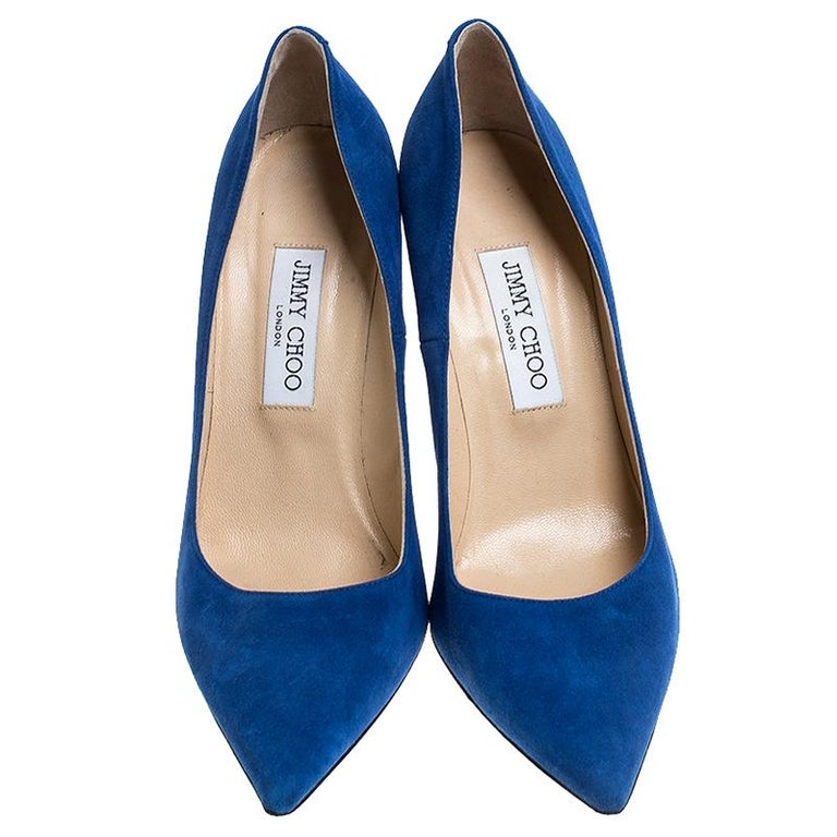 Jimmy Choo Blue Suede Abel Pointed Toe Pumps Size 39.5 at 1stDibs