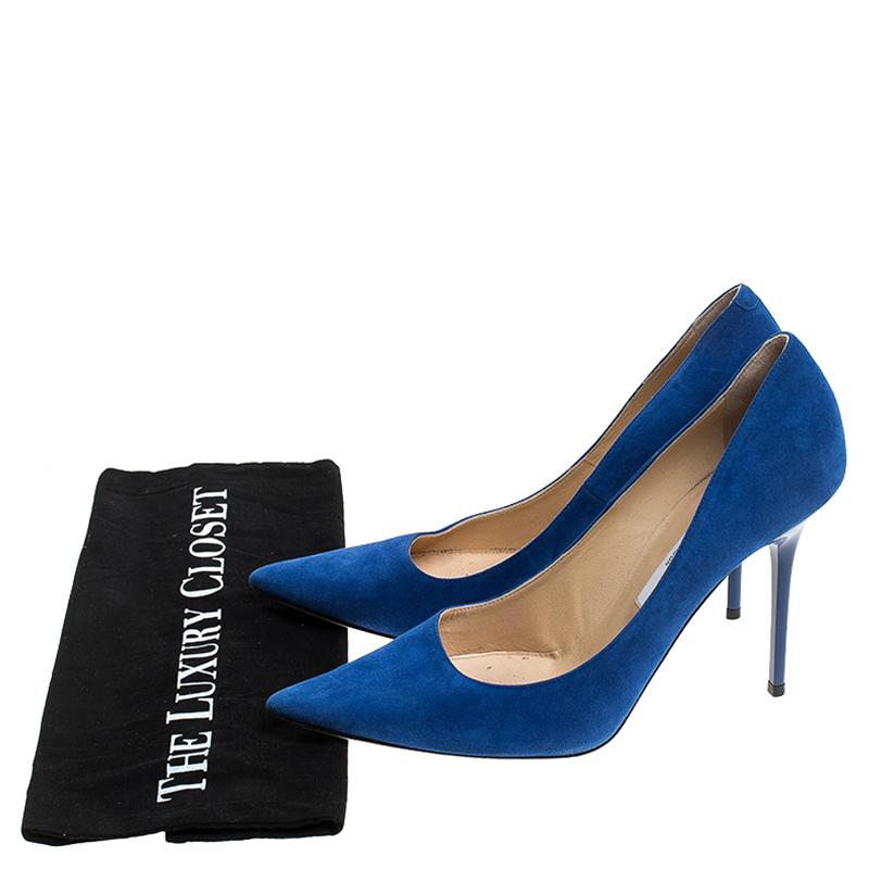 Jimmy Choo Blue Suede Abel Pointed Toe Pumps Size 39.5 1