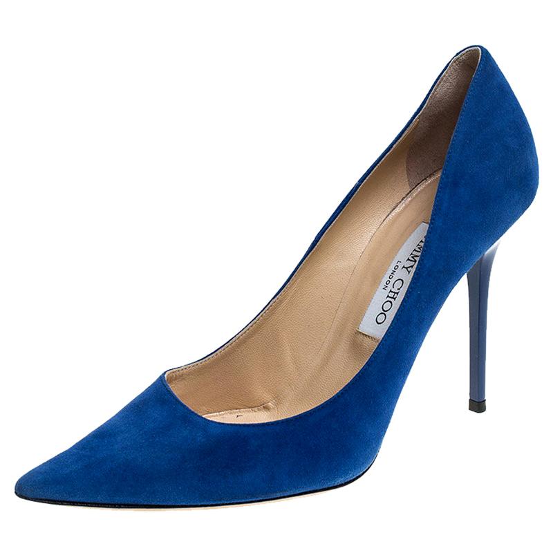 Jimmy Choo Blue Suede Abel Pointed Toe Pumps Size 39.5