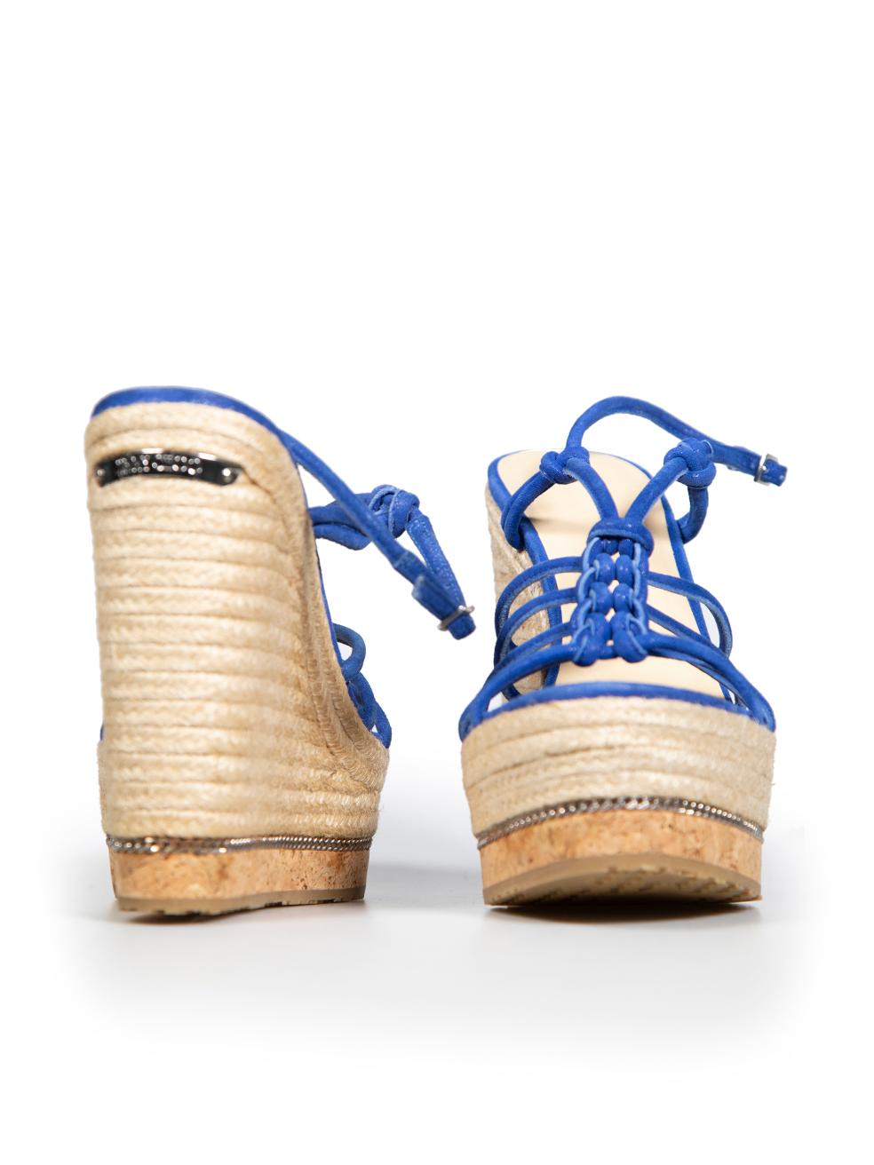 Jimmy Choo Blue Suede Chain Wedge Espadrilles Size IT 39.5 In New Condition For Sale In London, GB