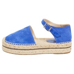Used Jimmy Choo Blue Suede Delphine Espadrille Flats Size 39