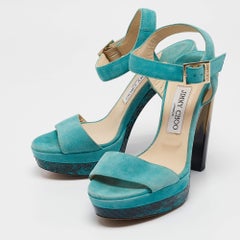 Jimmy Choo Blue Suede Dora Ankle Strap Sandals Size 37.5