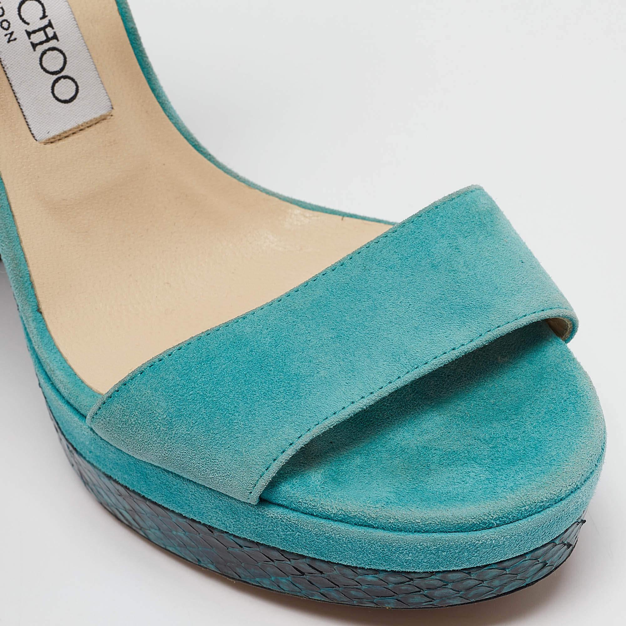 Jimmy Choo Blue Suede Dora Ankle Strap Sandals Size 37.5 For Sale 3