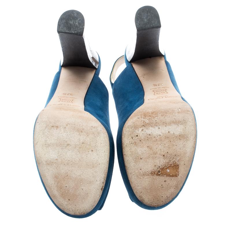 Jimmy Choo Blue Suede Lexy Platform Slingback Sandals Size 37.5 1