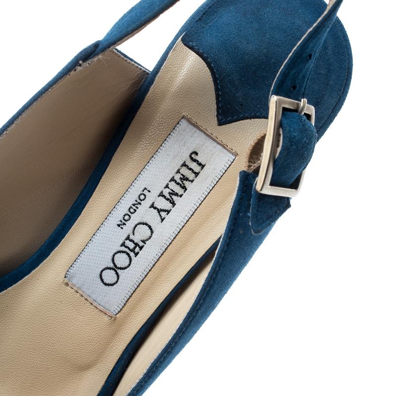 Jimmy Choo Blue Suede Lexy Platform Slingback Sandals Size 37.5 2