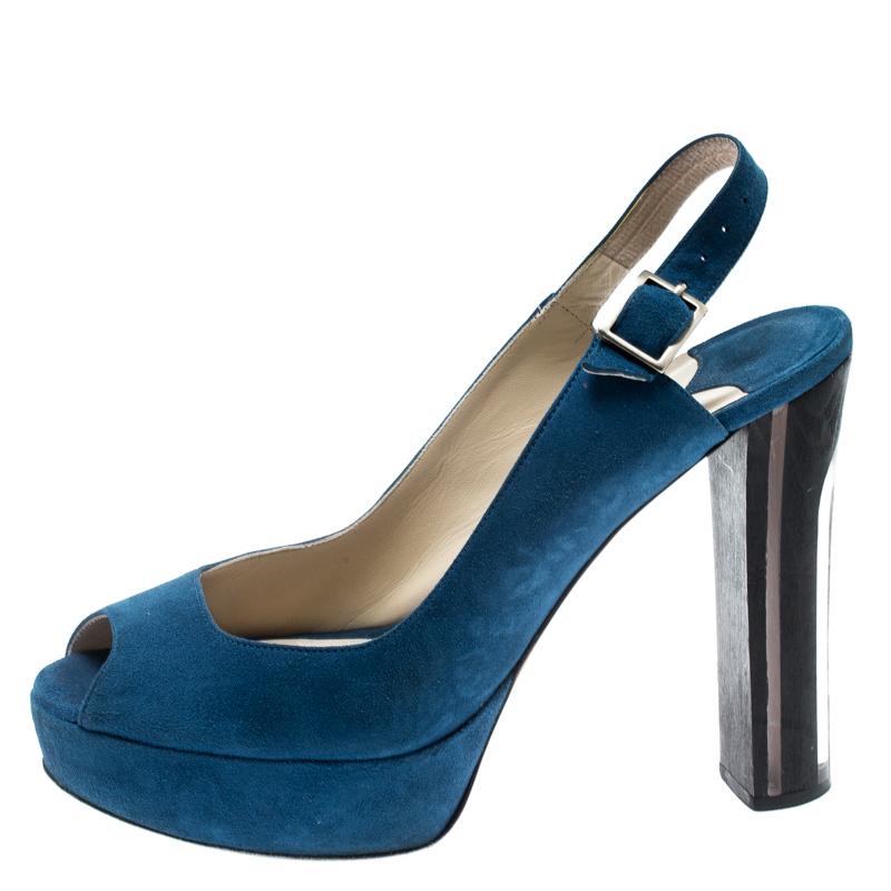 Jimmy Choo Blue Suede Lexy Platform Slingback Sandals Size 37.5 3