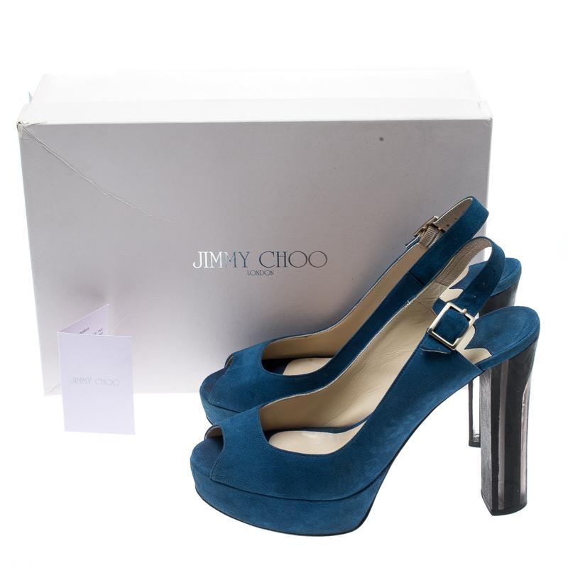 Jimmy Choo Blue Suede Lexy Platform Slingback Sandals Size 37.5 4