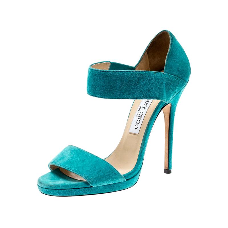 Jimmy Choo Blue Suede Open Toe Ankle Strap Sandals Size 38 For Sale at ...
