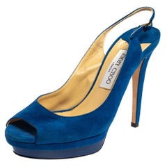 Jimmy Choo Blue Suede Slingback Sandals Size 39