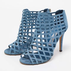 Jimmy Choo Blue Textured Suede Dassa Caged Booties Size 37