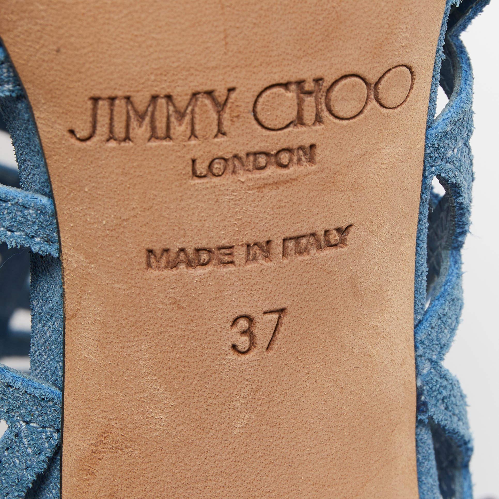 Jimmy Choo - Bottines Dassa en daim texturé bleu, taille 37 en vente 2