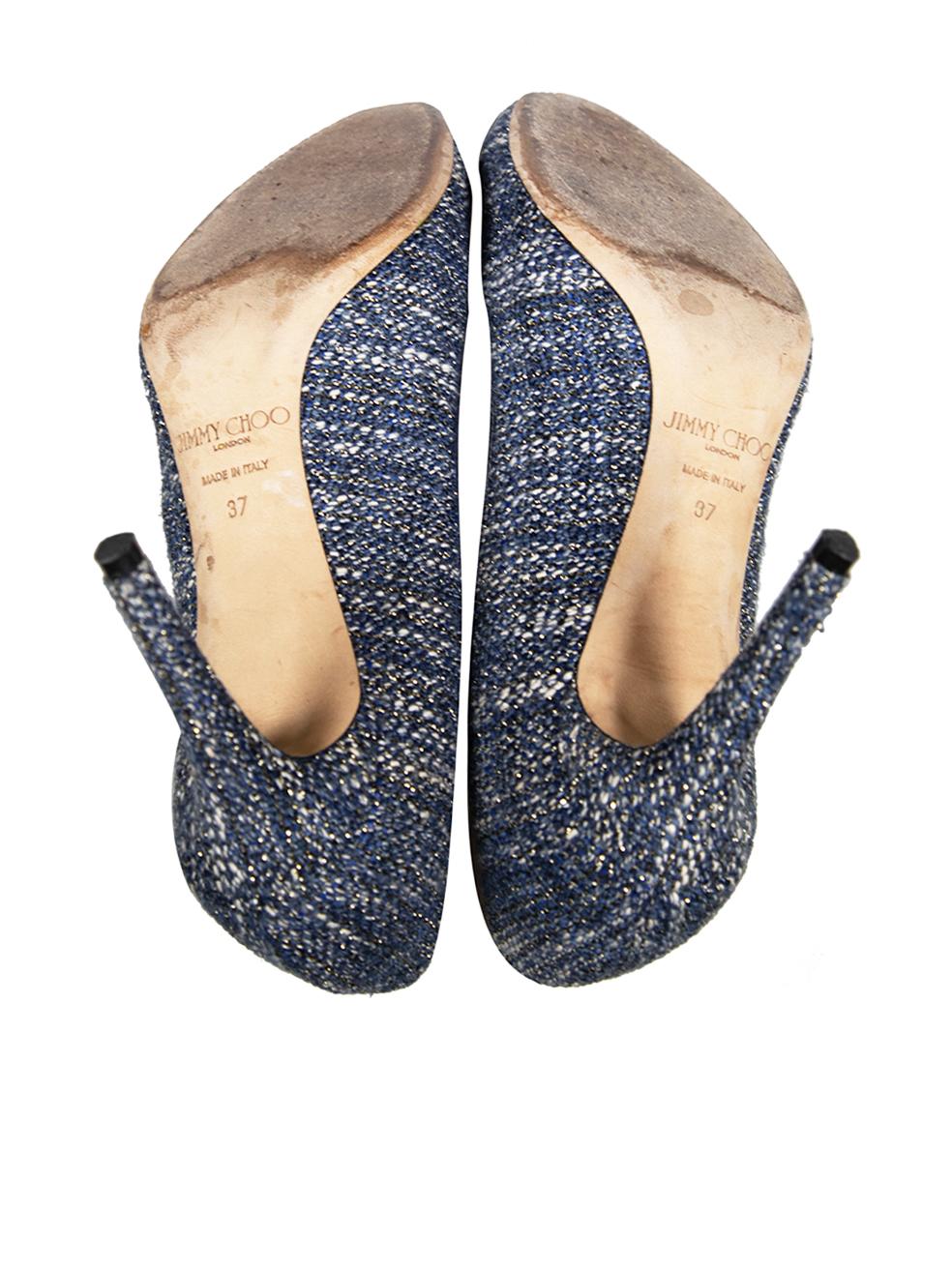 Women's Jimmy Choo Blue Tweed Glitter Fabric Pumps Size IT 37