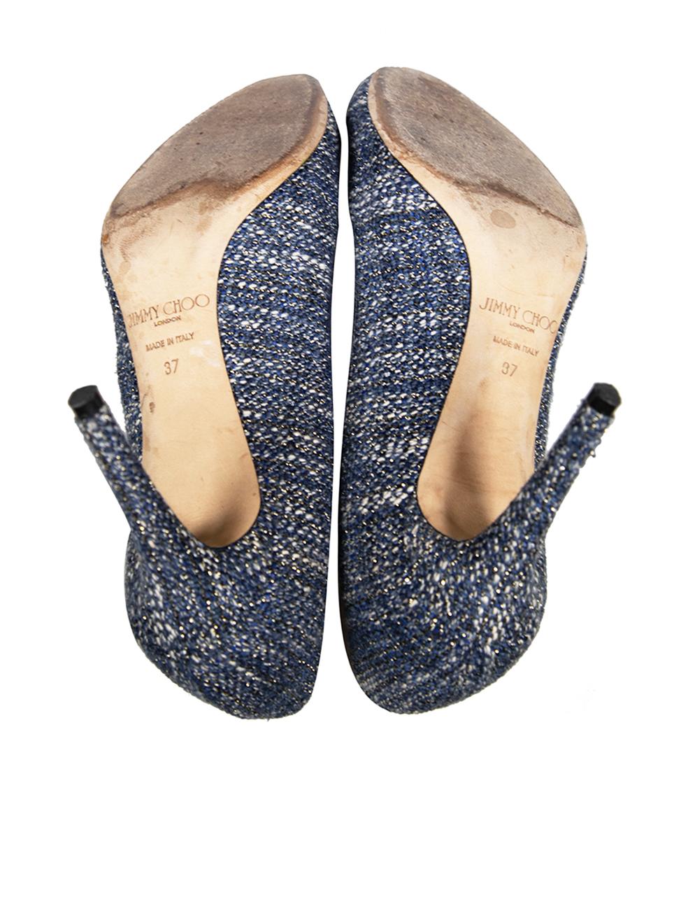 Women's Jimmy Choo Blue Tweed Glitter Fabric Pumps Size IT 37 For Sale