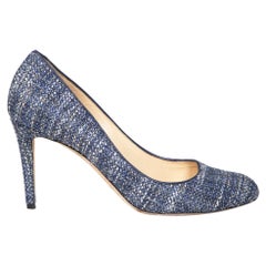 Jimmy Choo Blue Tweed Glitter Fabric Pumps Size IT 37