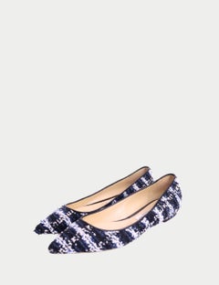 Jimmy Choo Blue Tweed Pointed-Toe Ballet Flats - EU 38.5