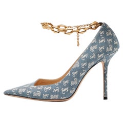 Jimmy Choo Blue/White Logo Print Canvas Diamond Talura Pumps Size 39.5