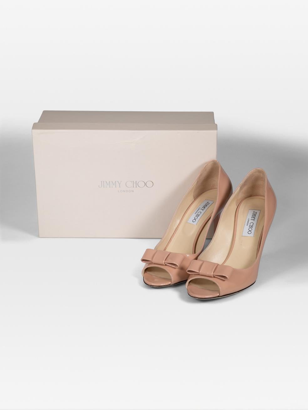 Jimmy Choo Blush Patent Bow Peep Toe Heels Size IT 39.5 For Sale 4