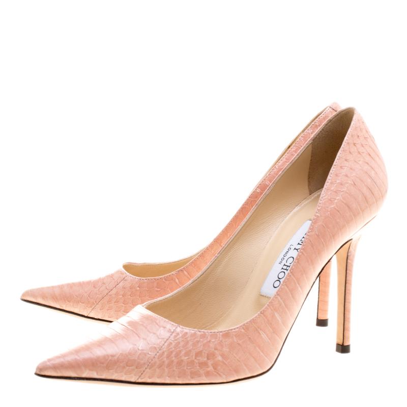 Jimmy Choo Blush Pink Elaphe Leather Abel Pointed Toe Pumps Size 36 In Good Condition In Dubai, Al Qouz 2