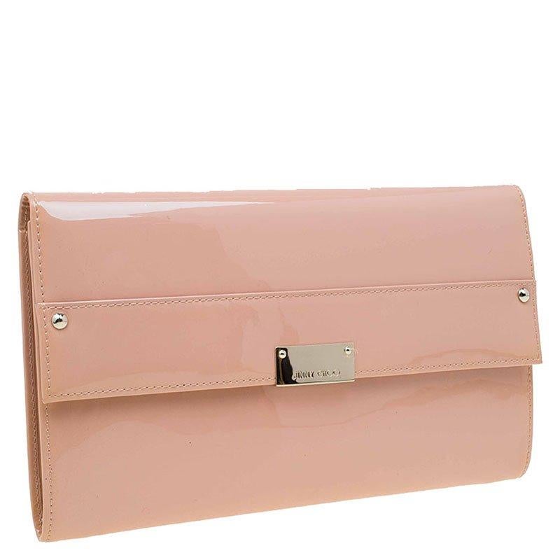 Jimmy Choo Blush Pink Patent Leather Reese Wallet Clutch In Good Condition In Dubai, Al Qouz 2