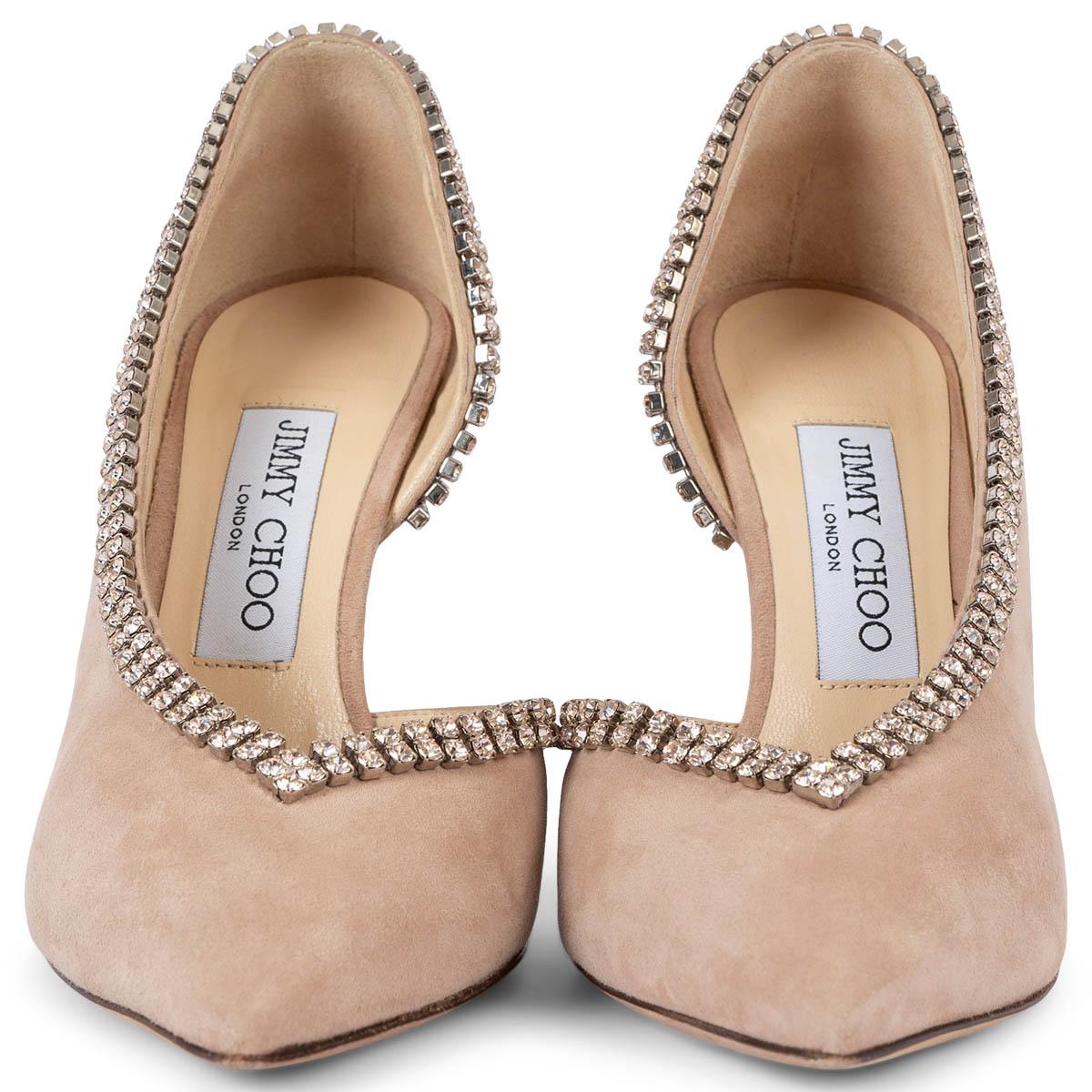 100% authentic Jimmy Choo Lilian100 pointed-toe pumps in blush suede embellished with opulent crystal trim. Have been worn once or twice and are in excellent condition. Come with dust bag. 

Measurements
Imprinted Size	36
Shoe Size	36
Inside
