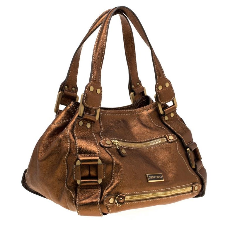 Jimmy Choo Bronze Leather Mahala Tote For Sale at 1stDibs