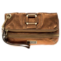 Jimmy Choo Bronze Leather Mave Foldover Clutch