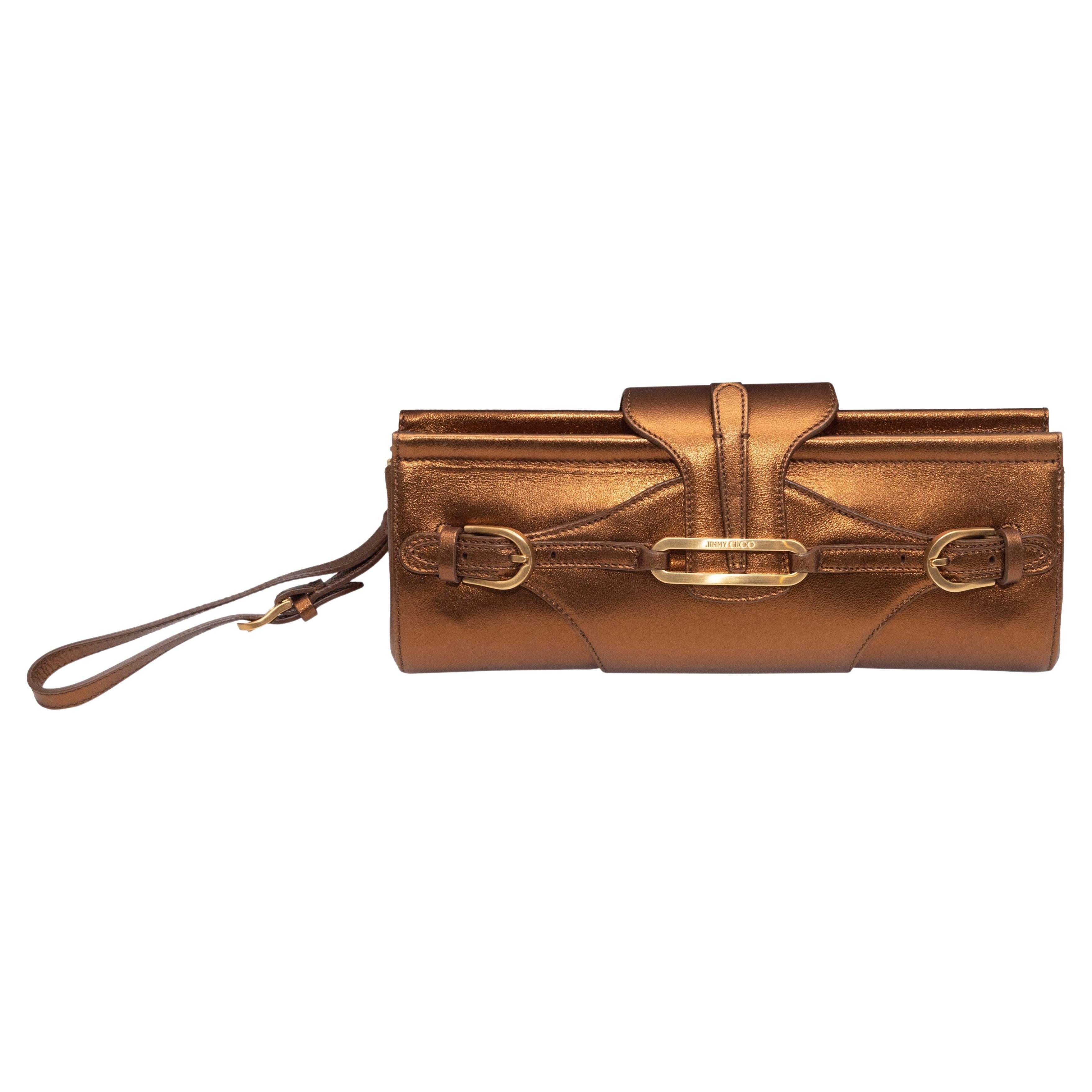 Jimmy Choo Bronze Metallic Leather Clutch For Sale at 1stDibs