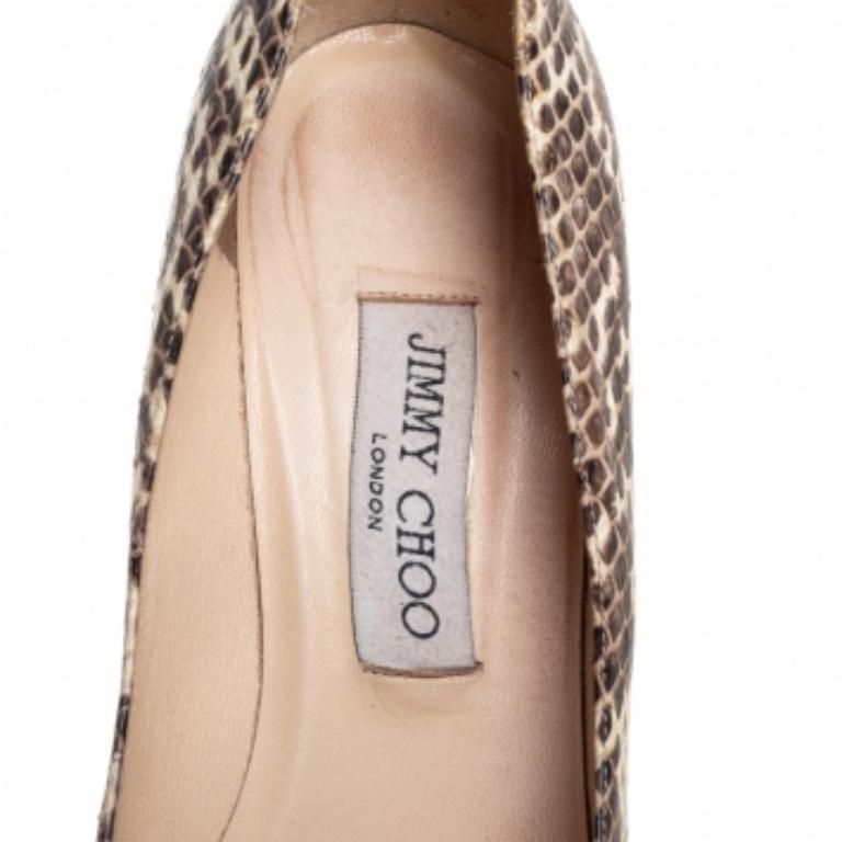 Women's Jimmy Choo Brown/Beige Python Embossed Leather Pumps Size 38.5 For Sale