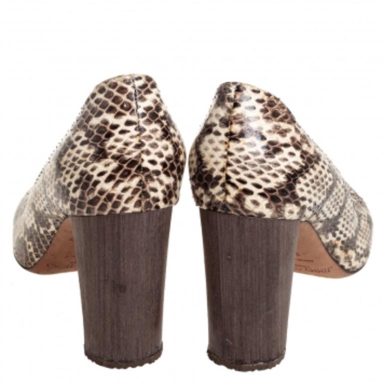 Jimmy Choo Brown/Beige Python Embossed Leather Pumps Size 38.5 For Sale 2