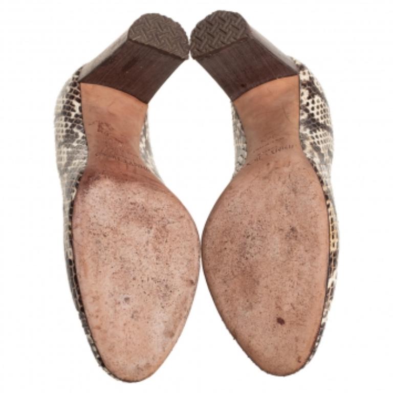 Jimmy Choo Brown/Beige Python Embossed Leather Pumps Size 38.5 For Sale 3