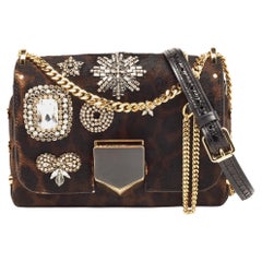 Jimmy Choo Brown/Black Calf Hair Embellished Lockett City Shoulder Bag