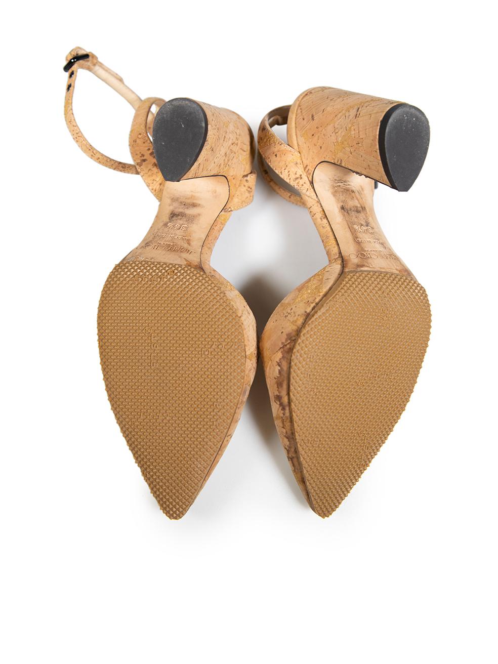 Women's Jimmy Choo Brown Cork Micky Pointed Toe Heels Size IT 34.5 For Sale