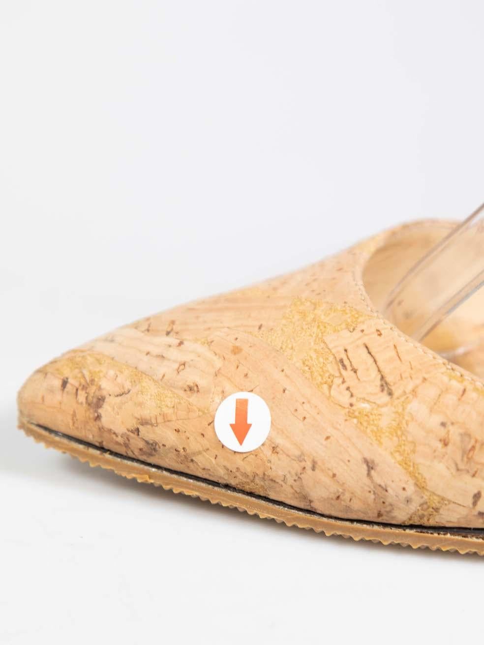 Jimmy Choo Brown Cork Micky Pointed Toe Heels Size IT 34.5 For Sale 2