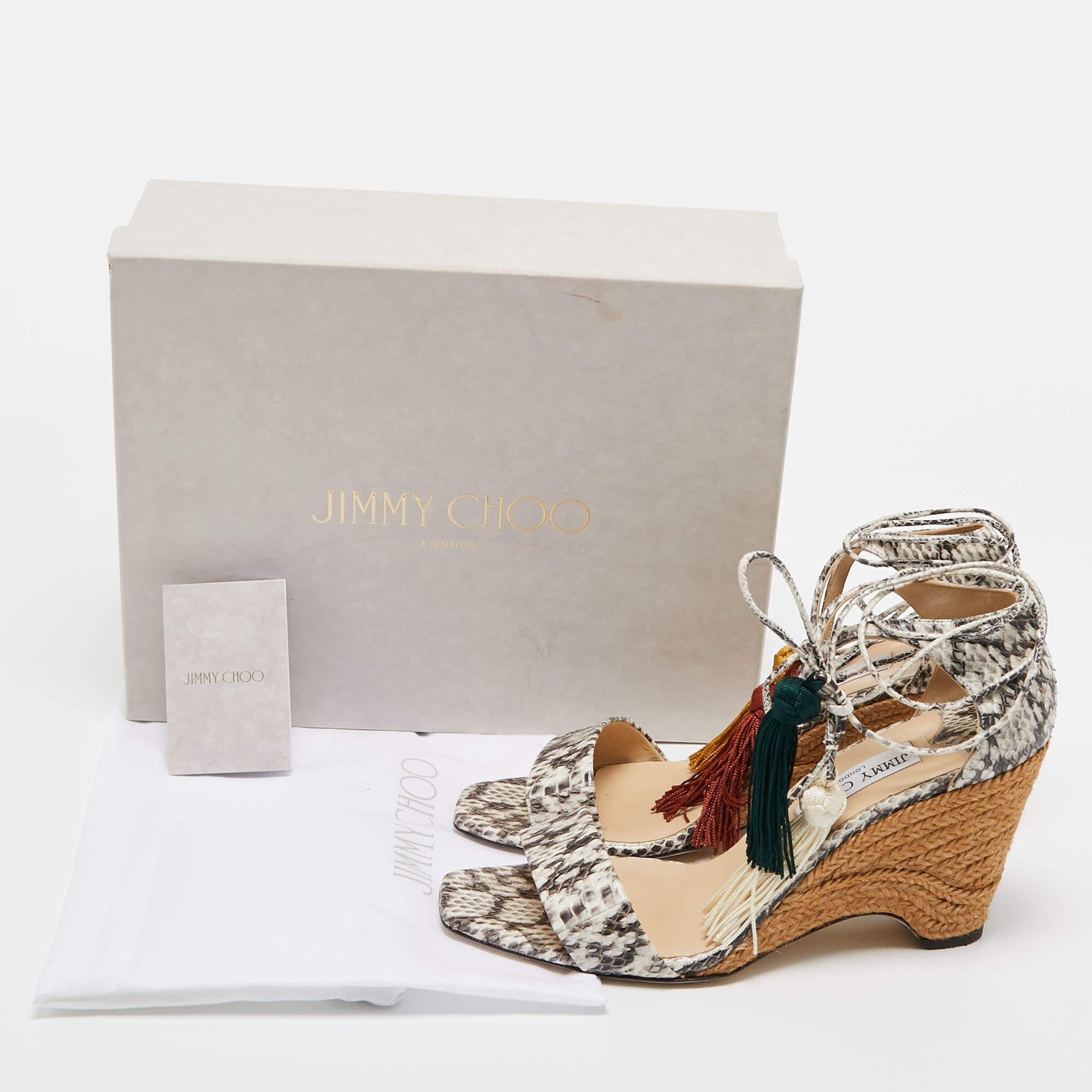 Jimmy Choo Brown/Cream Python Leather Wedge Sandals Size 40.5 For Sale 5
