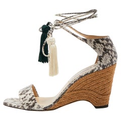 Jimmy Choo Brown/Cream Python Leather Wedge Sandals Size 40.5