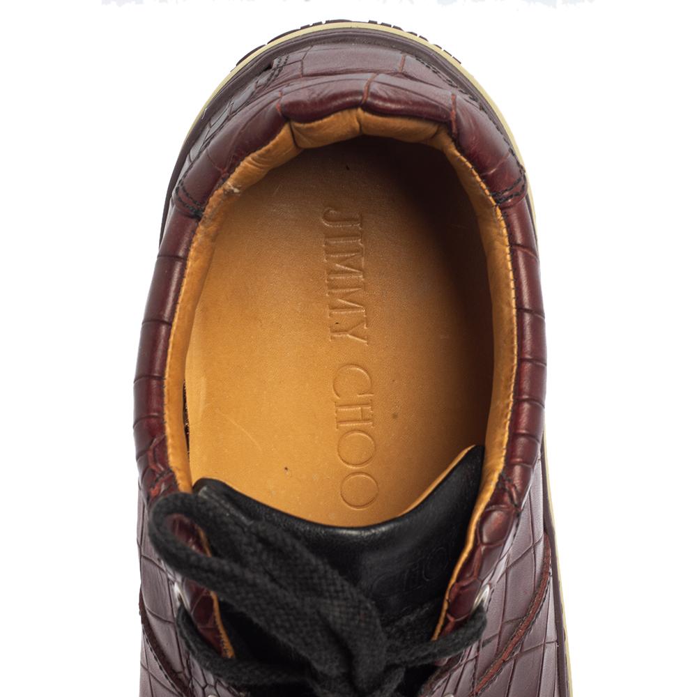 Men's Jimmy Choo Brown Croc Embossed Leather Belgravia Sneakers Size 42.5