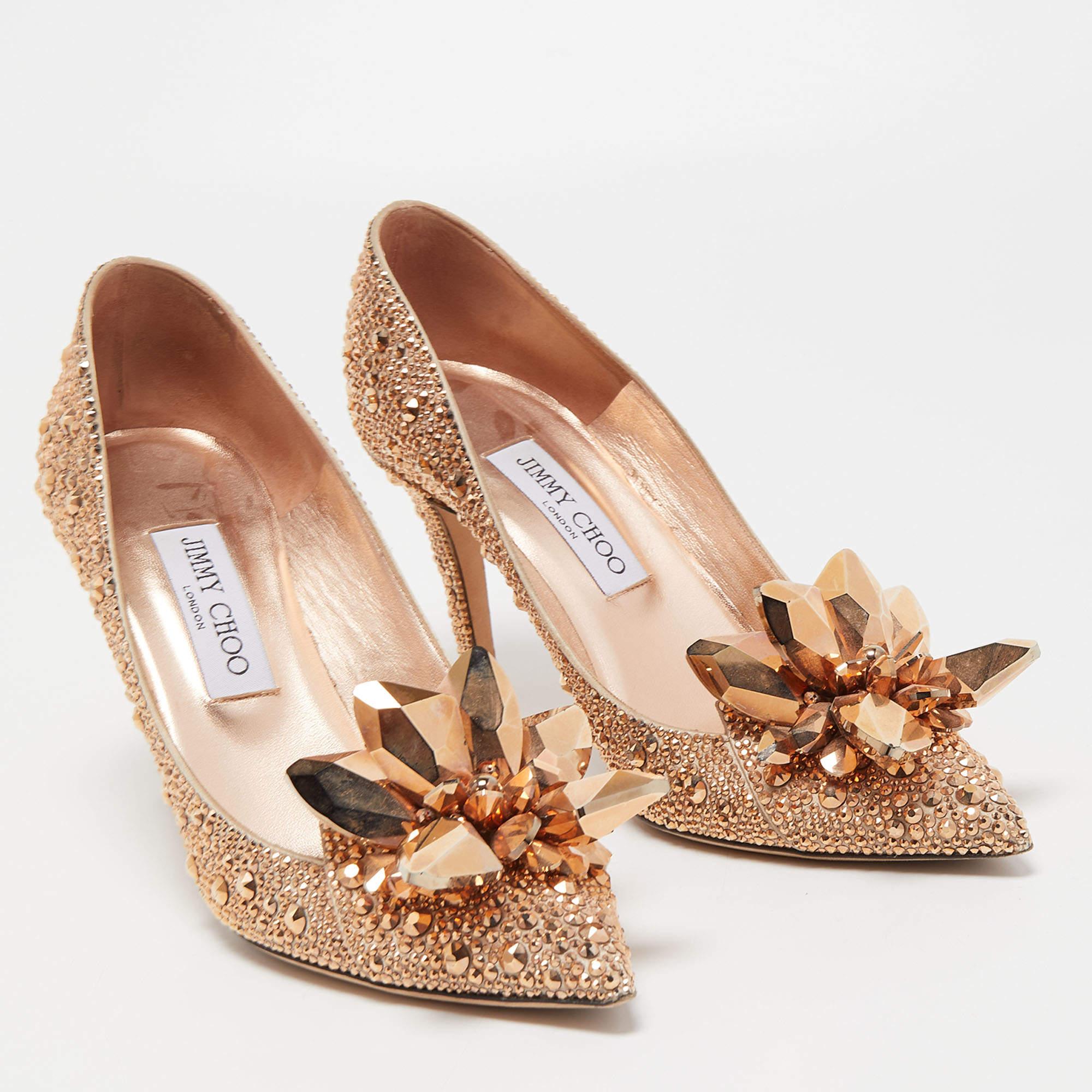 Jimmy Choo Brown Crystal Embellished Pointed Toe Pumps Size 39 1
