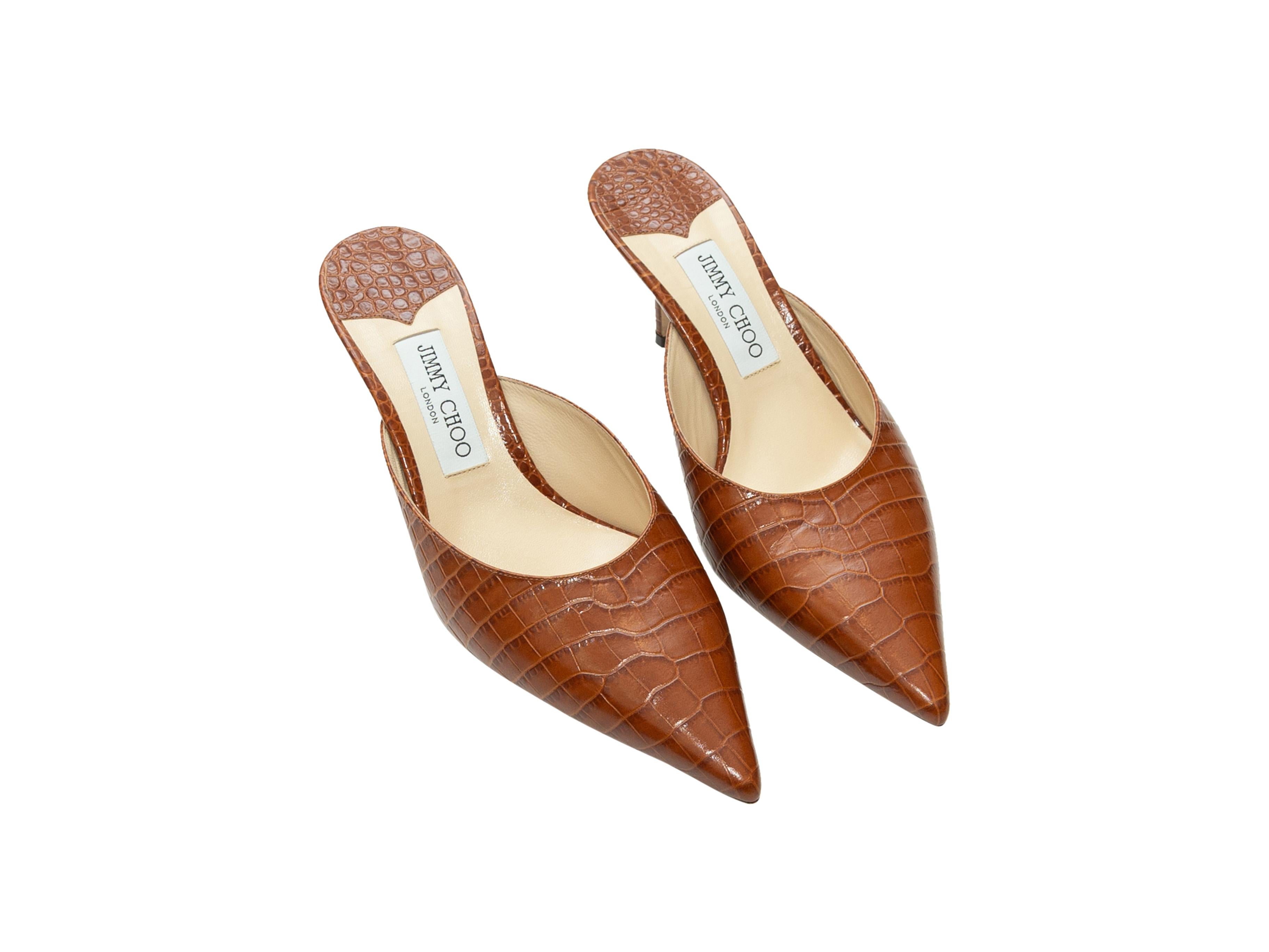 Product details: Brown embossed leather pointed-toe mules by Jimmy Choo. Covered heels. Designer size 40.5. 3
