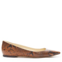 JIMMY CHOO brown embossed scaled leather pointed toe flat shoes EU37
