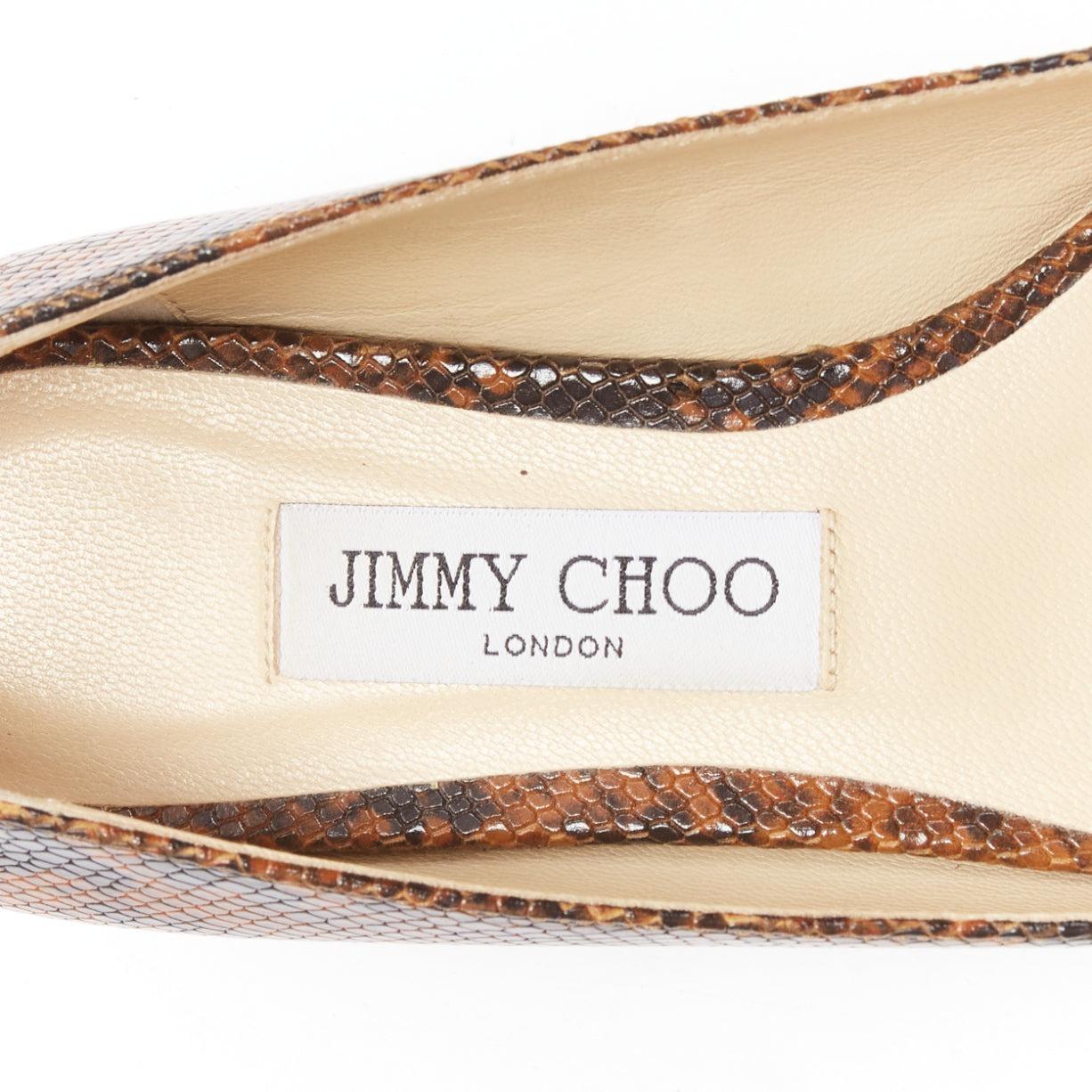 JIMMY CHOO brown embossed scaled leather pointed toe flat shoes EU37 For Sale 4