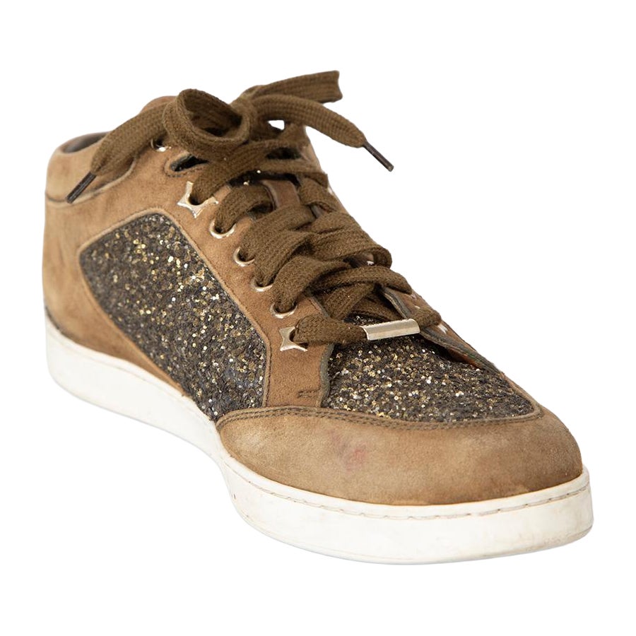 Jimmy Choo Brown Glitter 
Suede Trainers Size IT 38.5