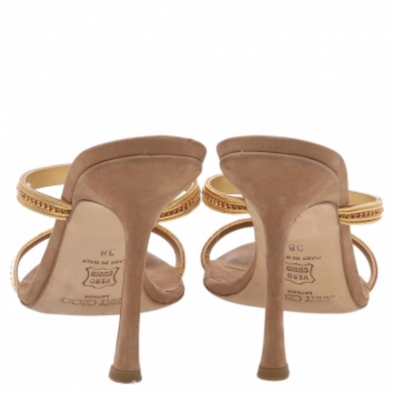 Jimmy Choo Brown/Gold Leather Embellished Sandals Size 38 Pour femmes en vente