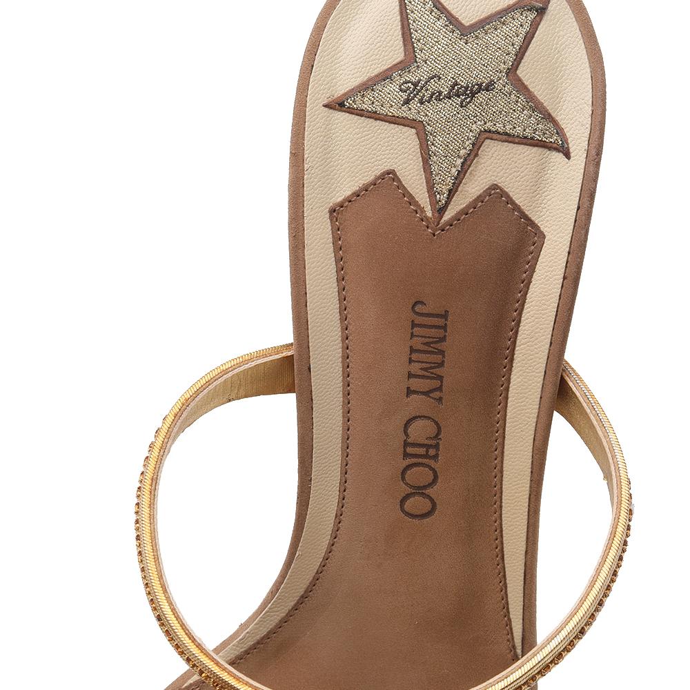 Jimmy Choo Brown/Gold Leather Embellished Sandals Size 38 For Sale 2