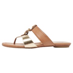 Jimmy Choo Brown/Gold Leather Flat Slides Size 38