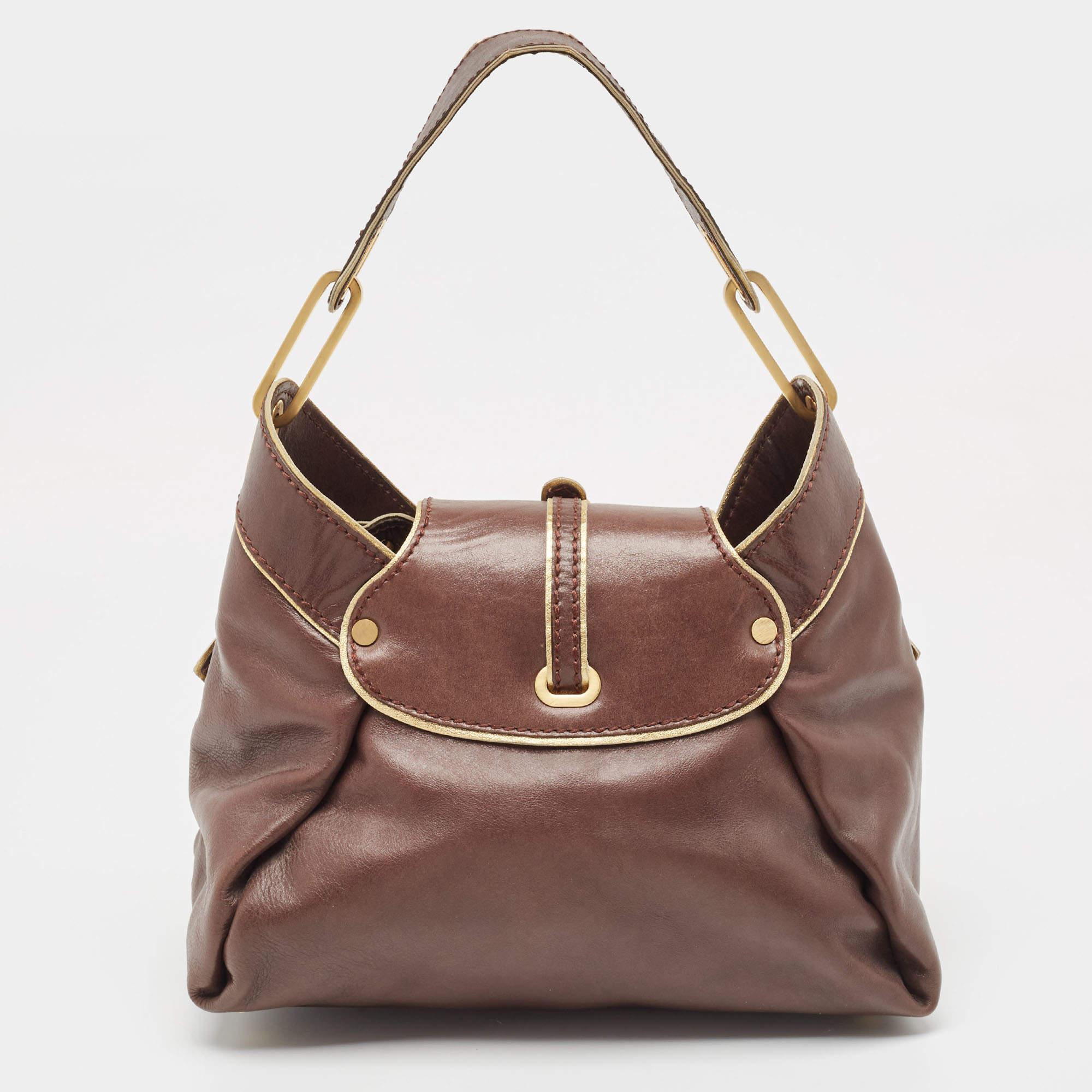 Women's Jimmy Choo Brown/Gold Leather Tulita Shoulder Bag